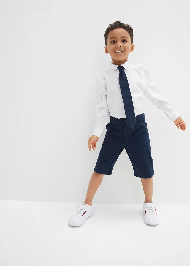 CONJUNTO DE PANTALóN CORTO, CAMISA Y PAJARITA PARA NIñOS (3 PIEZAS) AZUL MARINOBLANCO